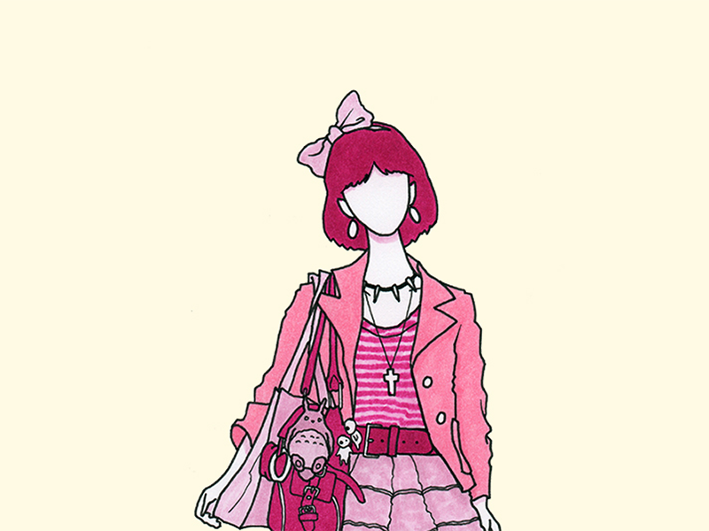 Mononoke studio ghibli mononoke princess pink flat copic pen markers ink girl fashion illustration