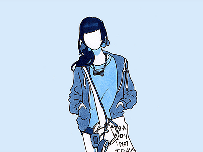 Bow blue copic design fashion flat girl illustration ink japanese marker markers pen