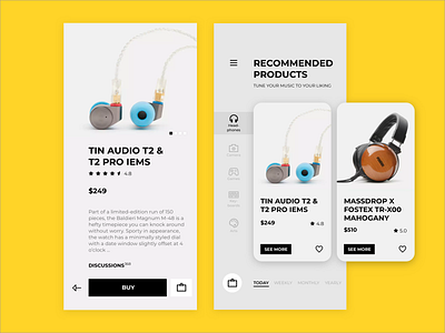 Recommend Products - Audiophile app headphones shopping ui