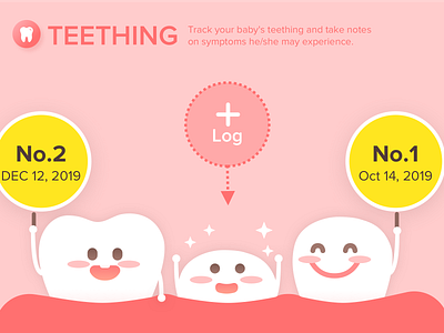 glow baby new feature - teething app baby design teething tracker tracker app ui