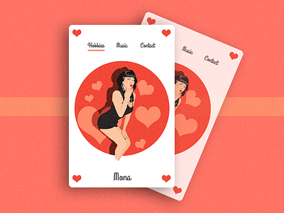 Character Mona cards character design concept hearts illustration mona uiux