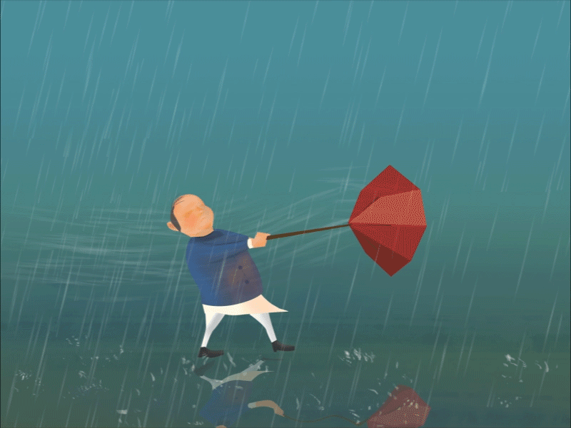 Storm animation artwork gif jhallaarts man old rain storm umbrella wind