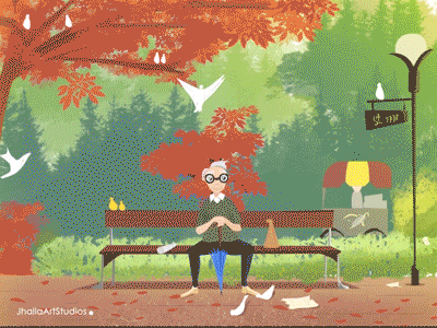 Early Strolls animation artwork colors environment illustration morning old man pigeons umbrella