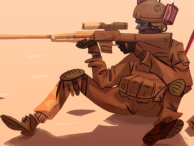Sniper's break assault can coca cola foxhide helmet illustration parasol personal rifle sand sniper sun