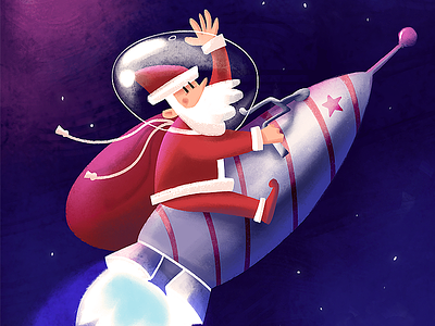 Happy Holidays! card foxhide gift happy new year hny illustration rocket santa space star