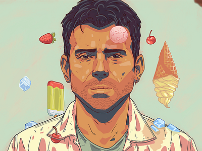 Portrait of Damon Albarn with ice cream art cherry damon albarn digital art ice ice cream illustration portrait strawberry