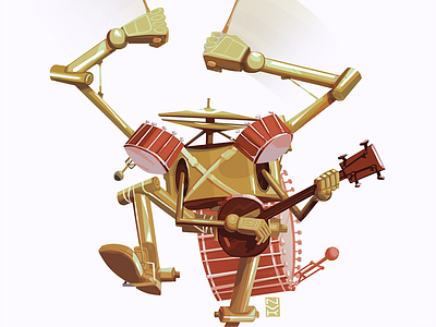 fullmetal orchestra art banjo concept draw drummer drums foxhide illustration music robot snares