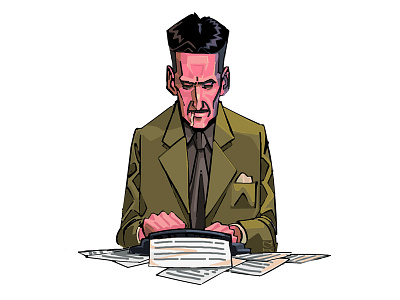 Day Eight. Orwell art big brother character cigarette draw illustration novelember sit typewriter typing writer