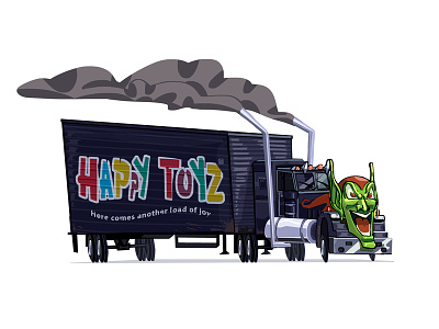 Happy Toyz Truck from Maximum Overdrive by Stephen King car cartoon concept digital art goblin illustration mask smoke truck