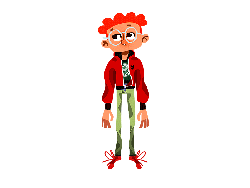 Kid 2d animation art cartoon character concept design digital gif hair jacket red