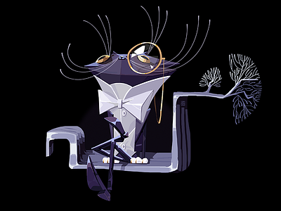 The Cat 2d bow tie card folk illustration monocle moustache poem pushkin slavic style tree