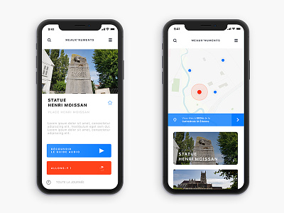 Meaux'numents - Tourism app design app blue cards city clean minimal minimalist project student travel ui web