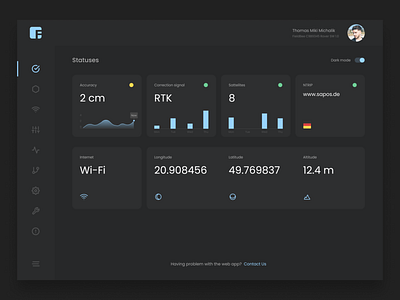 Statuses dashboard design concept dark UI