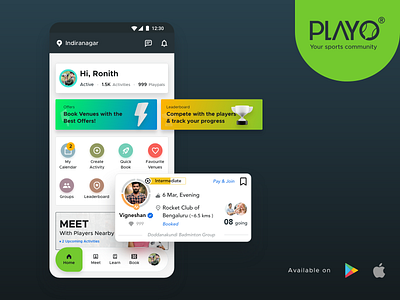 Playo - Your Sports Community adobe xd badminton branding clean design design football games meetup people play player simple design sports sports design ui venue