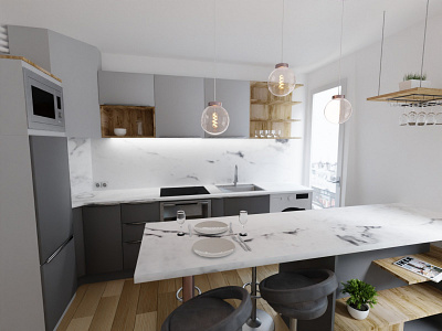 Kitchen Renovation 3d 3d art architecture blender interior design kitchen paris photorealism