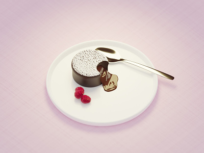 Fondant Au Chocolat 3d 3d art blender cake chocolate dessert fondant illustration isometric raspberry sweets treat yummy