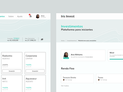 Iris Invest - Iniciantes brasil brazil clean ui design invest profile trade ui user web website