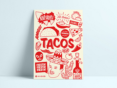 Tacos guacamole illustration poster tacos typography