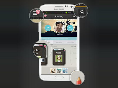 PENUP - Skeuomrphism Concept android app galaxy note penup profile redesign samsung skeuomrphism sns social ui ux