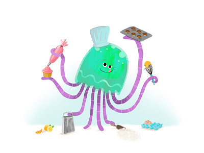 Octo cooking cartoon character graphic design illustration kids octopus