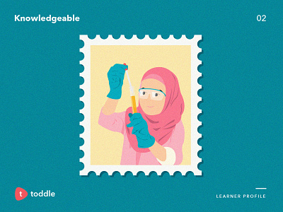Knowledgeable character experiment girl illustration knowledge lab science stamp