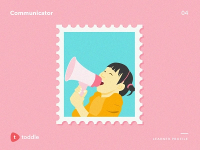 Communicator asian character communicate girl illustration kid loudspeaker stamp toddle