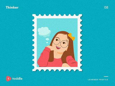 Thinker bow character girl illustration kid stamp think toddle
