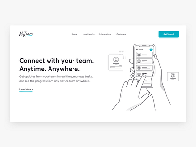 MyTeam homepage app clean design freelance illustration iphone sketch website