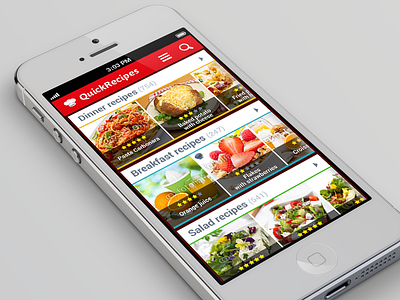 App "Quick recipes" app application icons interface ios iphone list menu mobil rating recipes stars