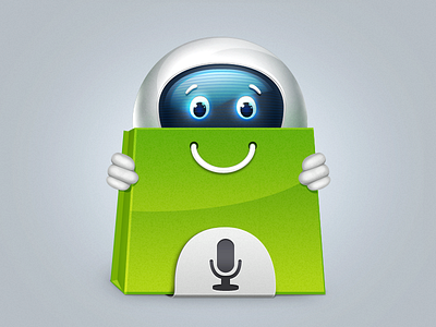 icon for app "Shoptimus" app bag icon mic robot shop