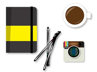 Designer tools illustration coffee create design illustration instagram moleskine sharpie pen tools