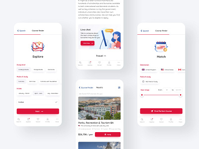 👩‍🎨Explore university 👨‍🏫 Mobile App android app application branding course design education finder illustration ios live chat preference search stude technology university user experience design user interface design