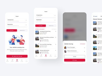 Wishlist, bookmark and compare flows app application bookmark bookmarks brand identity branding comparisons favorite illustration ios like mobile save settings share typography user experience design user interface design wishlist