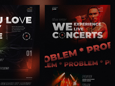 Website concept for a streaming platform for concerts animation concert dark event figma landingpage motion graphics music noise streaming typography ui