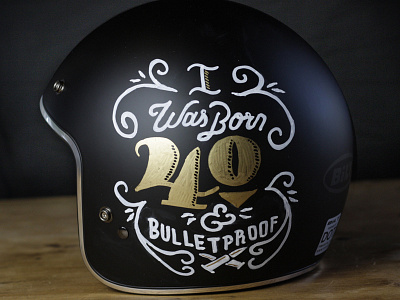 40 and Bulletproof helmet lettering motorcycle script