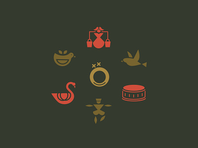 12 Days of Christmas 12 days of christmas carols christmas dancing drummers golden rings green holiday icon instagram partridge pipers socialmedia swans traditional vector