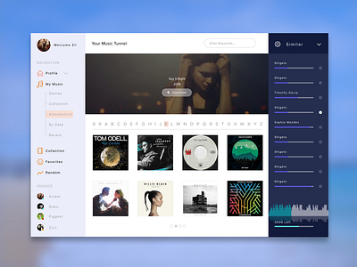 Music app dashboard UI