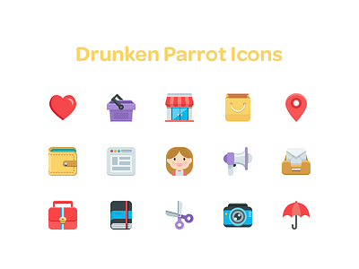 Drunken Parrot Icons clean colorful drunken parrot flat hoarrd icons minimalism set simple