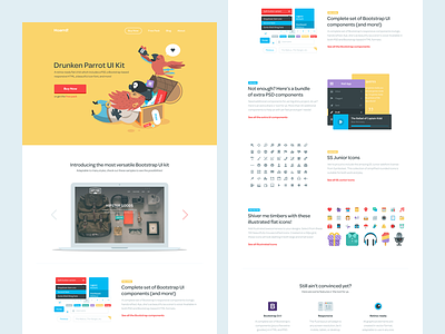 Drunken Parrot Landing Page bootstrap clean colorful flat homepage html kit landing page playful psd simple ui