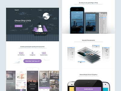 Ghost Ship product page clean flat ghost ship hoarrd homepage mobile product ui kit white
