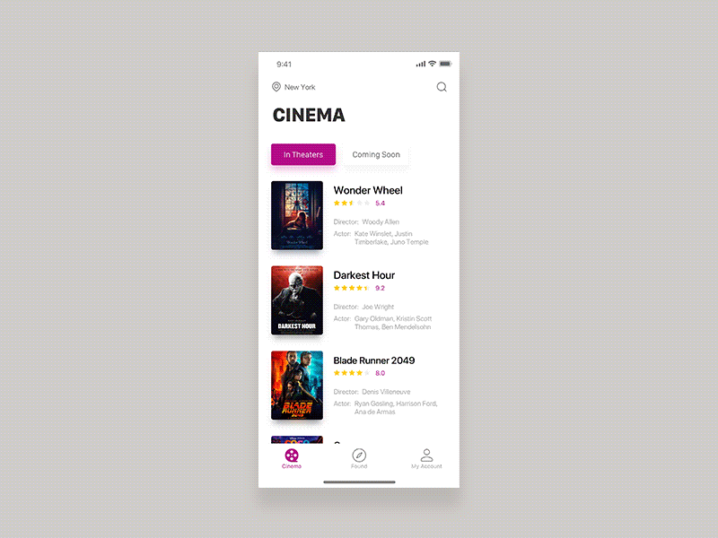 Cinema app dark interface kit movie ticket ueux ui