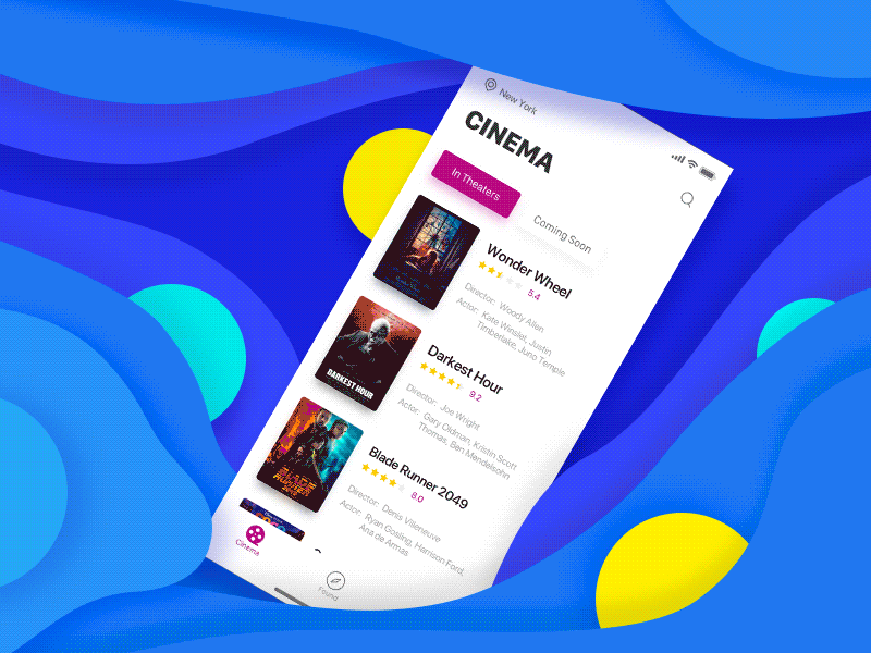 Cinema app dark gif interface kit movie ticket ueux ui