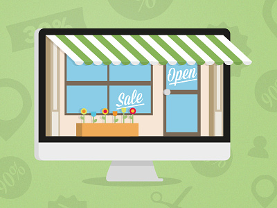 Social commerce illustration apple commerce flowers green illustration imac mac open sale shop social vector