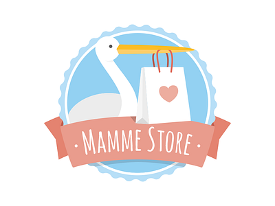 Mamme Store logo badge bag ecommerce logo mark ribbon stork vector