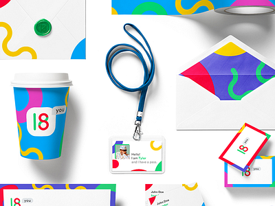18 is You branding envelope coffee cup tape logo mark mockup pass stage stationary vip visit card