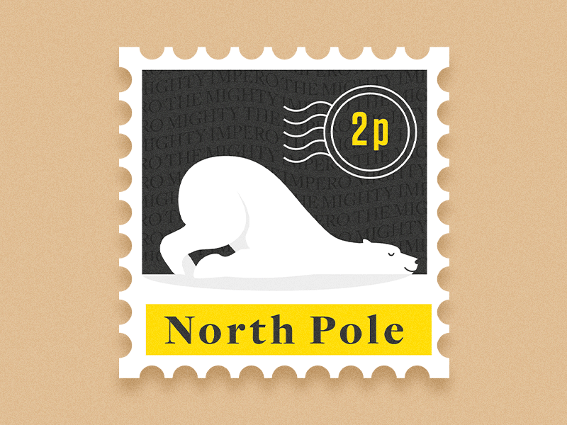 North Pole stamps bear card change christmas climate illustration mail paper paw polar