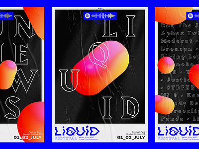 Liquid posters 3d brutalist festival graphic design music poster typography