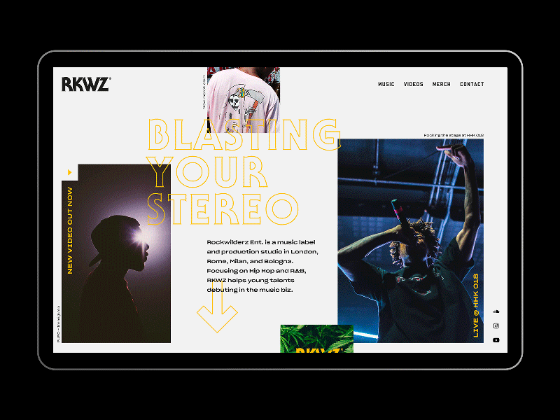 RKWZ - website desktop hiphop label mockup typography ui ux webdesign website yellow