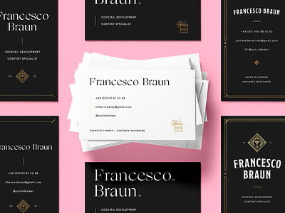 Francesco Braun - business cards bartender business card cocktail drink foil gold mockup pink print typography vcards visit cards visitcard