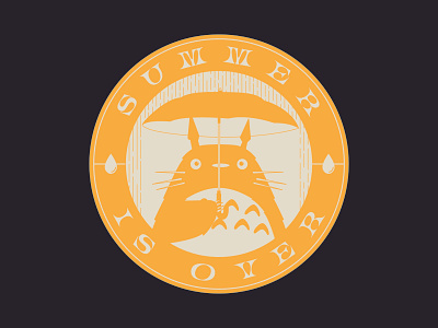 Summer is over autumn badge cute flat ghibli illustration japan kawayi london rain rainy suotone totoro umbrella weather yellow